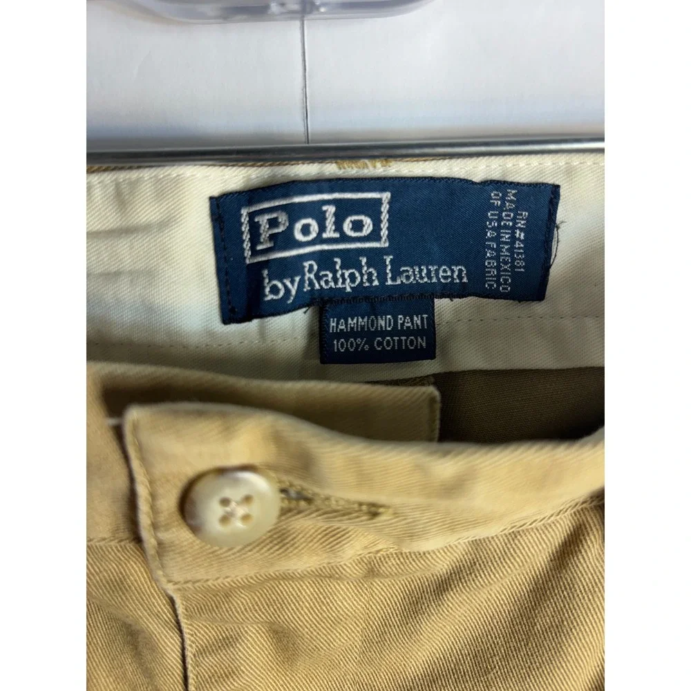 Polo Ralph Lauren Hammond Pant Mens 32x30 Tan Khaki Double Pleated Cuffed Chinos